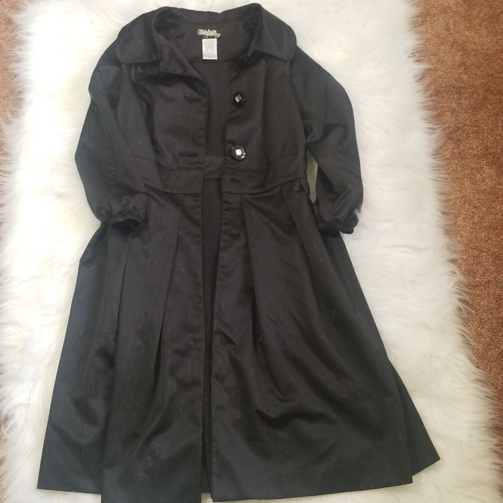 Fabulosity Black Button Front Long Sleeve Trench Coat Jacket. M - Picture 2 of 8